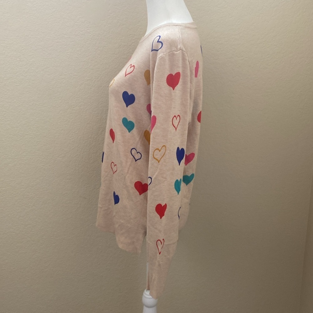 Marled Beige/Tan Heart Patterned Women's Sweater. Crew neck. Size L. - Picture 6 of 13